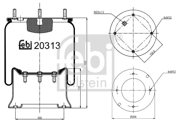 Federbalg, Luftfederung Febi Bilstein 20313 für DAF XF 105 05->