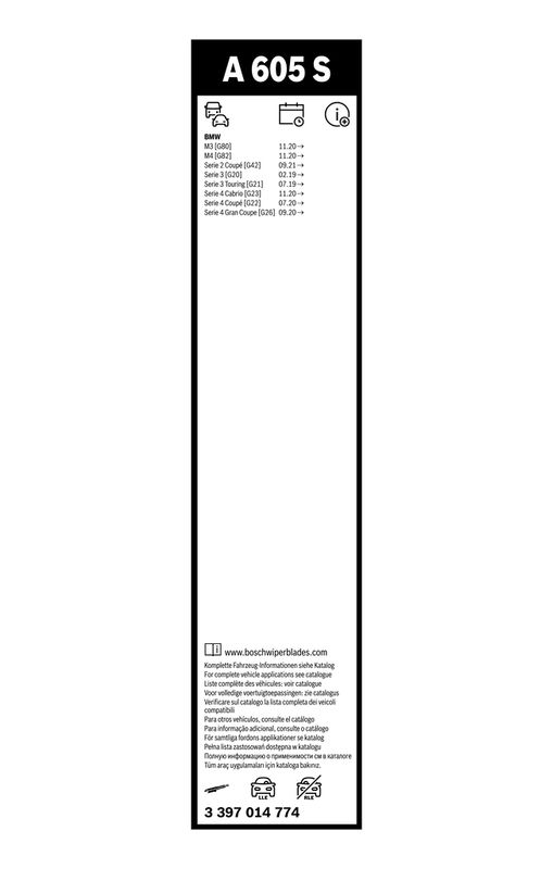 Bosch 3397014774 Wischblatt Vorne für BMW G42 G87 G20 G80 G28 2019->